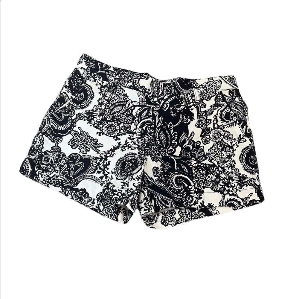 NWOT JOE FRESH White & Dark Navy Paisley Print Cotton Stretch Short 0